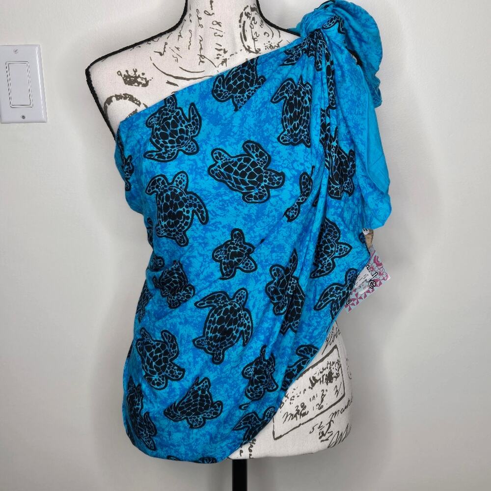 ISLAND STYLE Blue Turtle Print Women's Half Sarong Luau Dress Wrap One Size